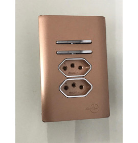 Conjunto interruptor Duplo Simples + Tomada Dupla 10a 4x2 - Novara Ouro Rose Cromado